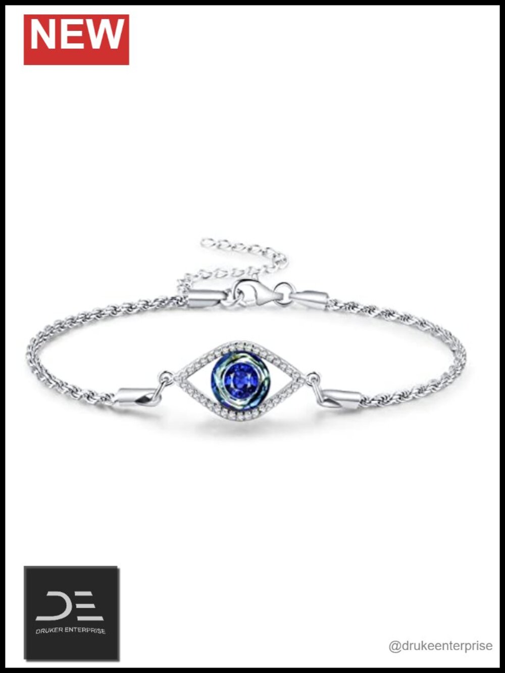 Sterling Silver Evil Eye Moonstone Witchcraft Charm Bracelet